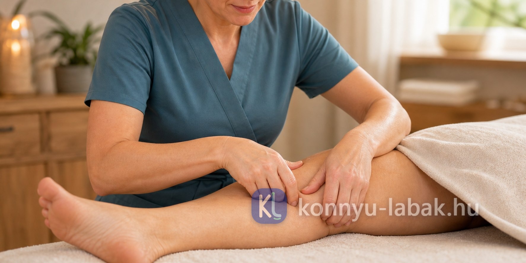 Feketéné Elise célzott szövetmobilizációs kezelést végez egy vendég lábán